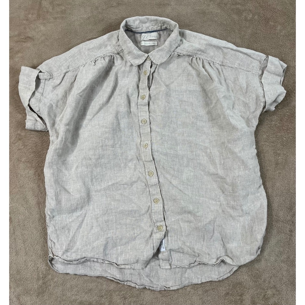 J.Crew Relaxed Fit Shirt Women's Medium Beige Baird McNutt Irish Linen S/S EUC